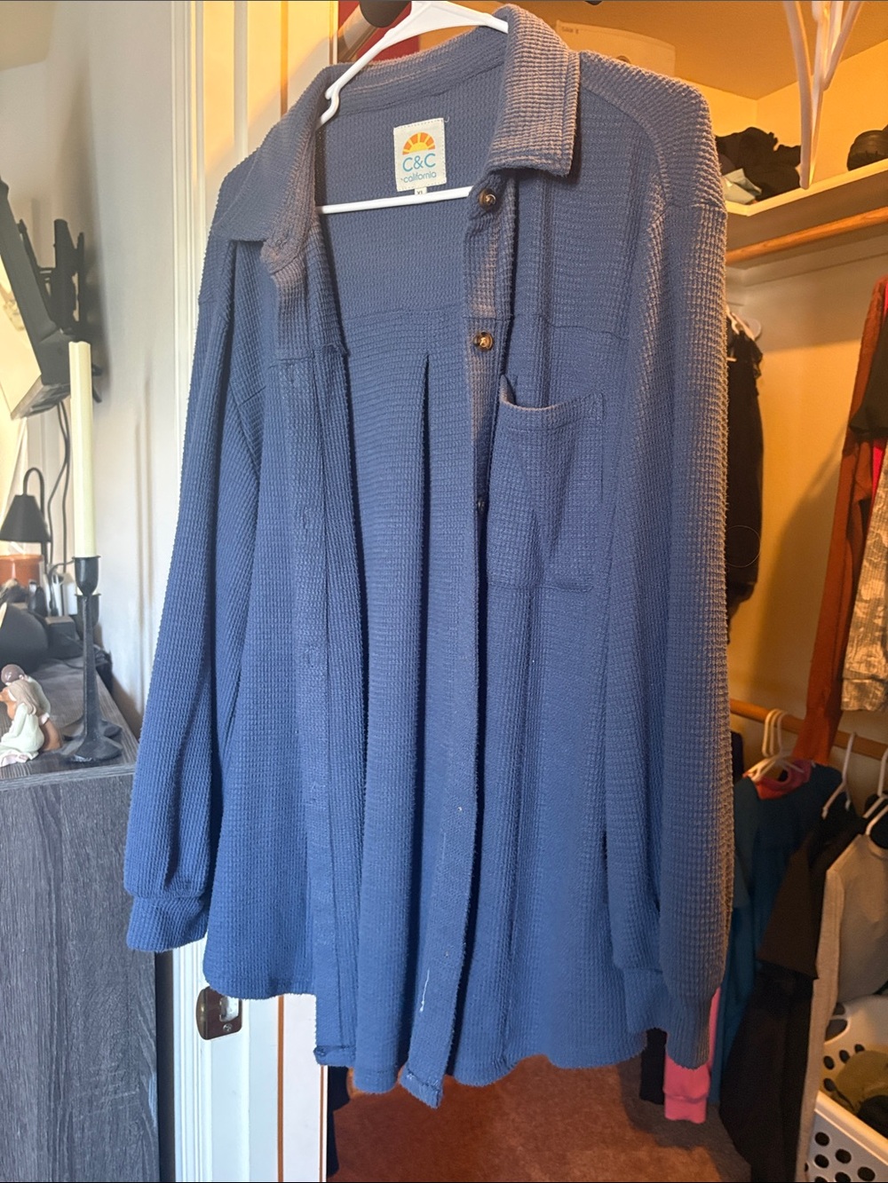 C&C California Slate Blue Waffle-Knit Cardigan